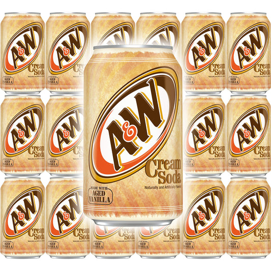 A&W Cream Soda, Made With Aged Vanilla, 12 Fl Oz Can, (Pack of 18, Total of 216 Fl Oz)